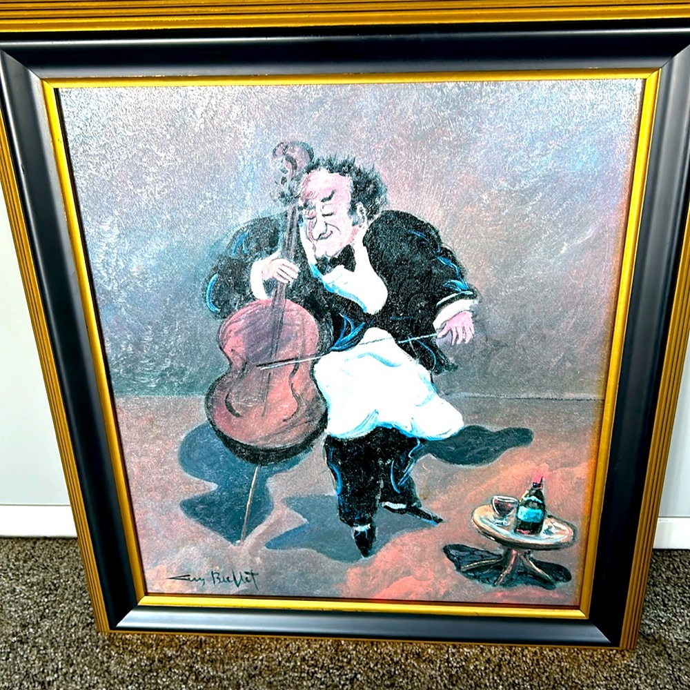 Guy Buffet- the “Cellist” framed art, 22” x 26”